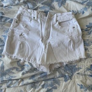 American Eagle Outfitters White Jean Shorts Distressed Frayed Hem